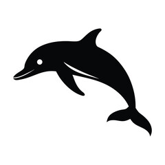 Black Silhouette of a Dolphin Leaping on a White Background animal