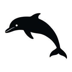 Black silhouette of a leaping dolphin with a white eye on a white background jumping 1