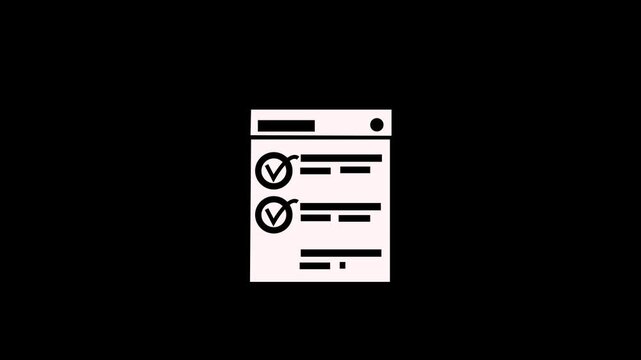 checklist icon with three marked checkboxes and text lines, representing task completion, to-do list, survey form, or project management. Minimal flat design symbol for productivity, organization, and