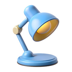 A small blue desk lamp with a bright yellow light, isolated on transparent background