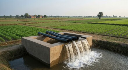 Fototapeta premium Irrigation system in rural landscape