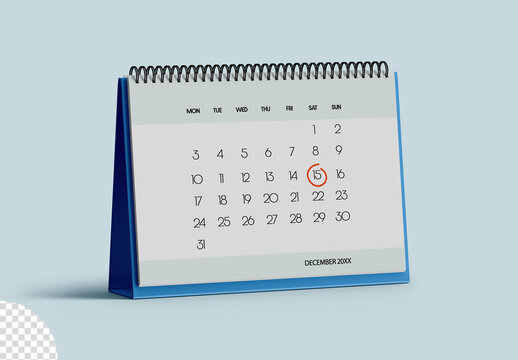 Spiral Stand Desk Calendar Mockup Isolated