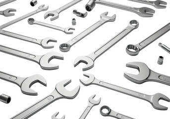 Professional Mechanical Hand Tools: Assorted Wrenches, Spanners, and Socket Set for Repair and Engineering isolated on transparent background