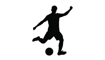 Dynamic silhouette of a soccer player kicking ball in mid action sport graphic