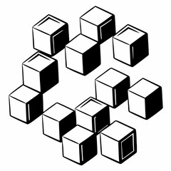 Abstract arrangement of black and white cubes in isometric perspective