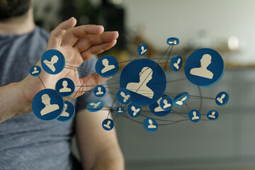 Conceptual representation of online networking using profile icons, representing social connection and collaboration, suitable for business and
