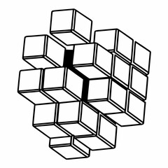 Abstract 3d geometric structure made of interconnected cubes