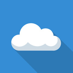 Modern Flat Design White Cloud Vector Illustration with Long Shadow on Bright Blue Sky