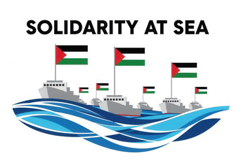 Solidarity at Sea Illustration with Palestinian Flags on Ships palestine flag boats isolated on a transparent background
