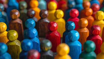 Diversity in Unity - A Colorful Crowd of Wooden Figures.