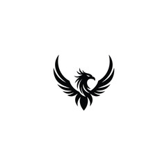 Fototapeta premium Black silhouette of a phoenix with spread wings bird