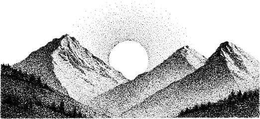 Obraz premium Symmetrical mountain landscape in detailed dotwork for art and design