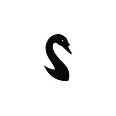 Black silhouette of a swan with curved neck on white