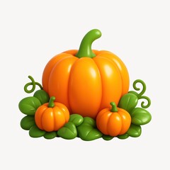 Obraz premium Vibrant pumpkins with lush leaves.