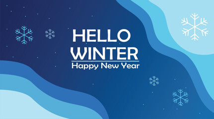 Winter new year background with snowflakes and abstract blue waves. Festive seasonal vector design for greeting cards, banners, and digital celebrations. Vector illustration.