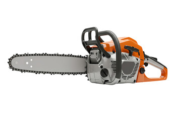 Robust Orange and Silver Chainsaw with Sharp Chain Isolated on White Background isolated on transparent background