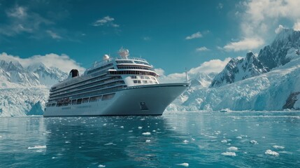 Bright Arctic cruise experience with daylight glaciers, pristine waters, modern ship design and adventurous travelers enjoying unique polar landscapes