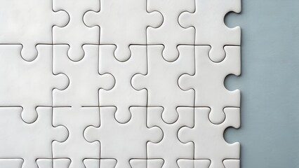 Fototapeta premium Close Up of White Puzzle Pieces Forming a Pattern on Pale Blue Background