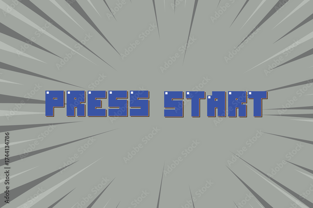 Wall mural press start. pixel art. 8 bit game. retro game. for game assets on speed line background.