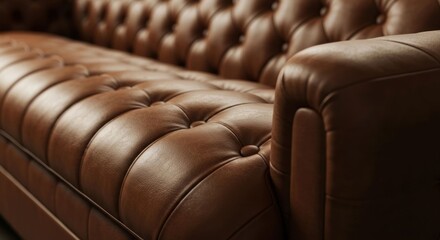 Close-up of brown leather sofa