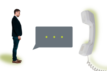 3D photo collage template trend artwork composite of mind communication network conversation bubble landline phone talk young guy stand