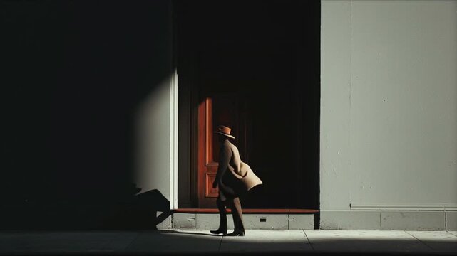 A male silhouette in a hat symbolizes the loneliness of a small, insignificant person in a big city and, more broadly, in the big modern world
