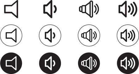 Audio Volume Icon Set – Speaker, Sound, and Megaphone Vector Symbols