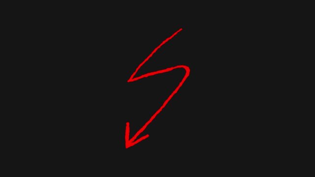 Energetic Red Lightning Bolt Arrow on Black Background Directional Electrical Bold Illustration Warning Sign Danger