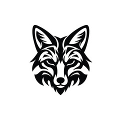 Black tribal fox head emblem on white background animal