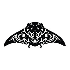 Black tribal manta ray silhouette with ornate patterns