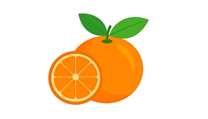 Fresh Orange Fruit with Green Leaves and a Sliced Half.