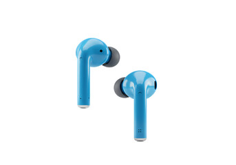 Pair of Blue Wireless Earbuds isolated on transparent background
