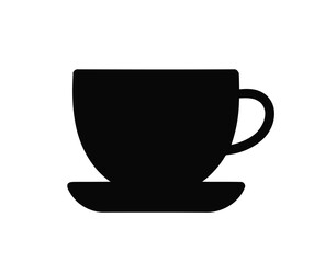 Elegant black silhouette of a teacup and saucer on a white background