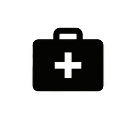 Medical kit with white cross symbol over black bag on white background