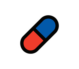 Capsule Pill with Blue and Red Colors on White Background