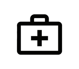 Simple Icon of a Black First Aid Kit with a White Cross on a White Background