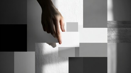Hand Interacting With Geometric Abstract Art. Exploring Minimalist Design And Light Play