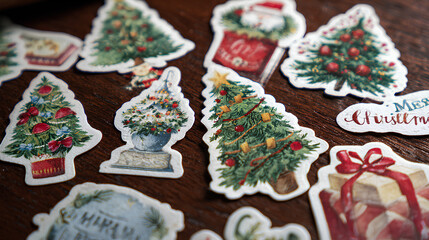 Christmas Themed Die-Cut Sticker Set: Fir Tree, Santa, and Gifts