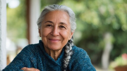 Smiling Elderly Woman With Braided Hair In Outdoor Setting. Embracing Aging With Grace And Positivity