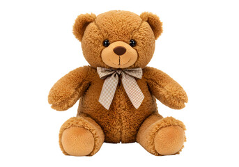 Brown Plush Teddy Bear with Patterned Bow Isolated on White Background isolated on transparent background