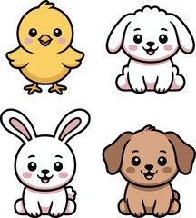Collection of adorable baby animals isolated on transparent background