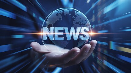 Global news concept with hand holding world globe and news text