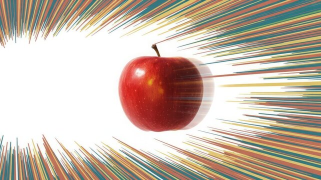 Vibrant red apple hurtling forward with dynamic speed lines, representing energy, health, and a fresh, bold approach to wellness and nutrition
