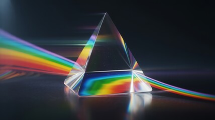 Light dispersion through prism showcasing rainbow effect on dark background