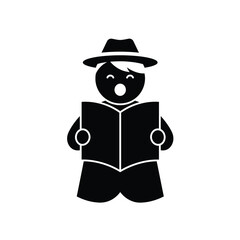 Boy Wearing Hat Reading Book Icon (66) illustration