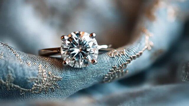 Elegant solitaire diamond ring nestled on a textured silk fabric, showcasing subtle brilliance