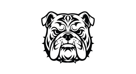 Bulldog head tribal tattoo style black and white Keywords: bulldog, dog, animal, pet, canine