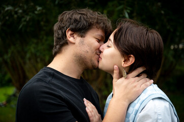 Fototapeta premium 19 yo white couple with male and female holding each other in love, Borchtlombeek, Belgium