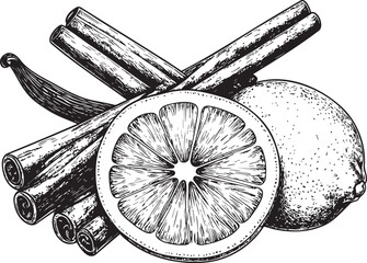 Hand-Drawn Spice and Citrus Composition for Aromatherapy