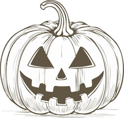 Minimal halloween pumpkin outline vector illustration of jack o lantern line art on white background, Halloween pumpkin outline vector, Jack o lantern line art sketch, Spooky halloween pumpkin vector